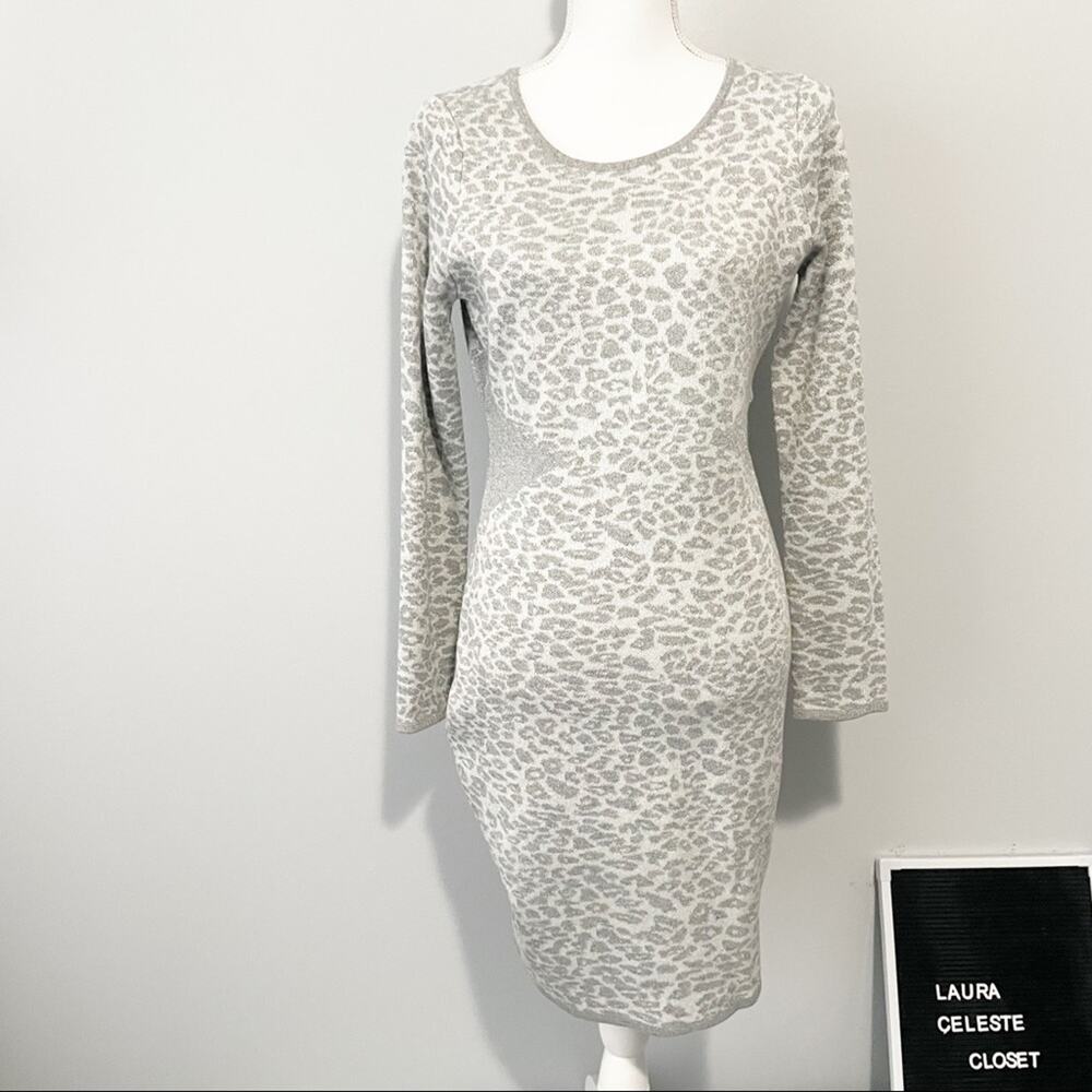Karl Lagerfeld Paris gray leopard long sleeve sweater dress size medium
